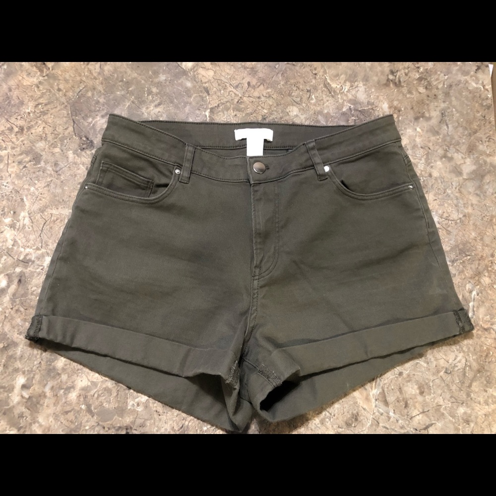 H&M High Waisted Denim Shorts Olive Green